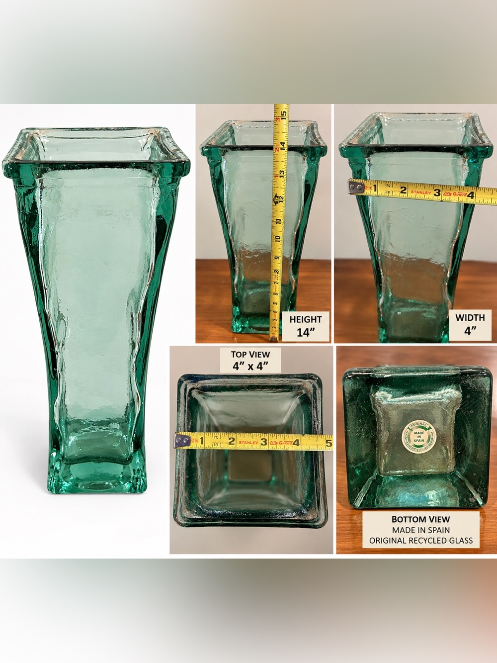 Large Aqua Green Recycled Glass Vase – Made in Spain